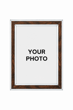 Brown wooden photo frame with walnut finish and elegant silver border